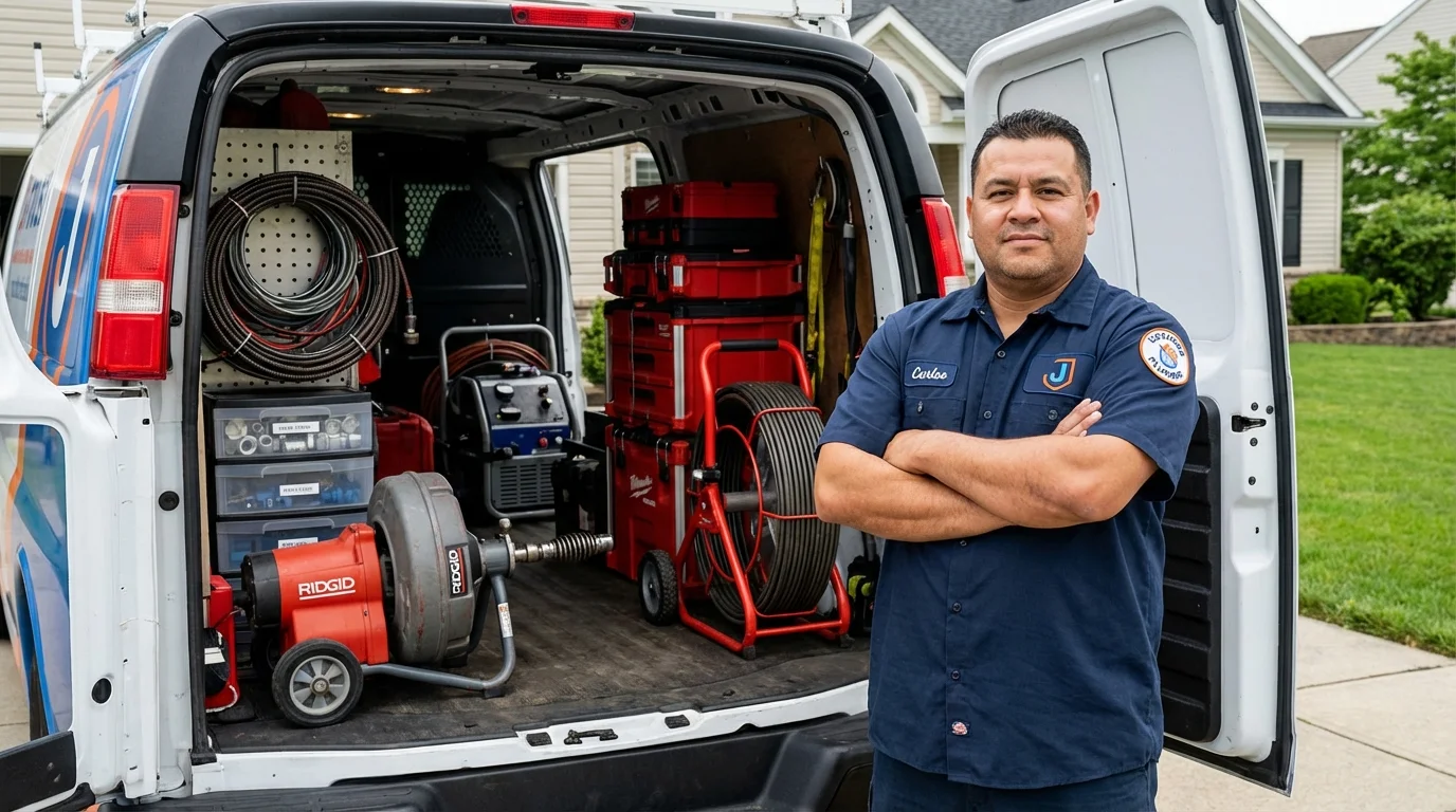 Professional drain cleaning equipment and Johns Plumbing LLC plumber in Kitty Hawk