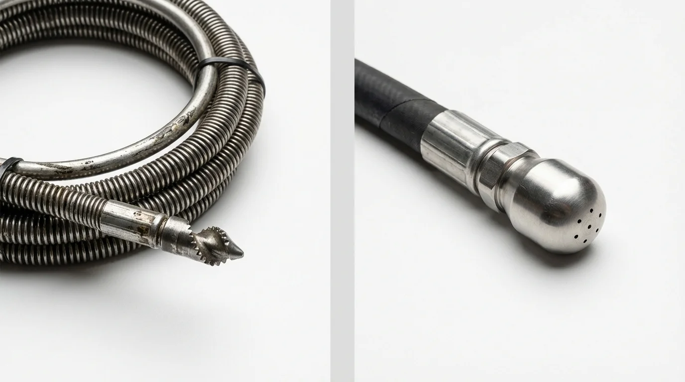 Drain snake cable and hydro jetting nozzle used for drain cleaning in Kitty Hawk, NC